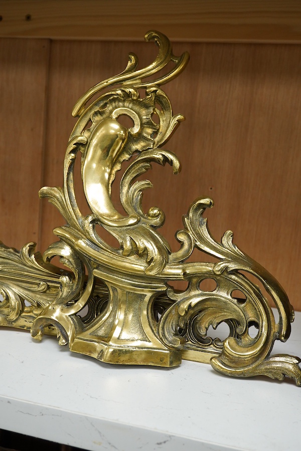 A 19th century French ormolu three piece chenet, Andiron, 73cm x 30cm high. Condition - good